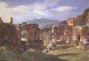 Achille-Etna Michallon Ruins of the Theater at Taormina (Sicily) (mk05) oil on canvas